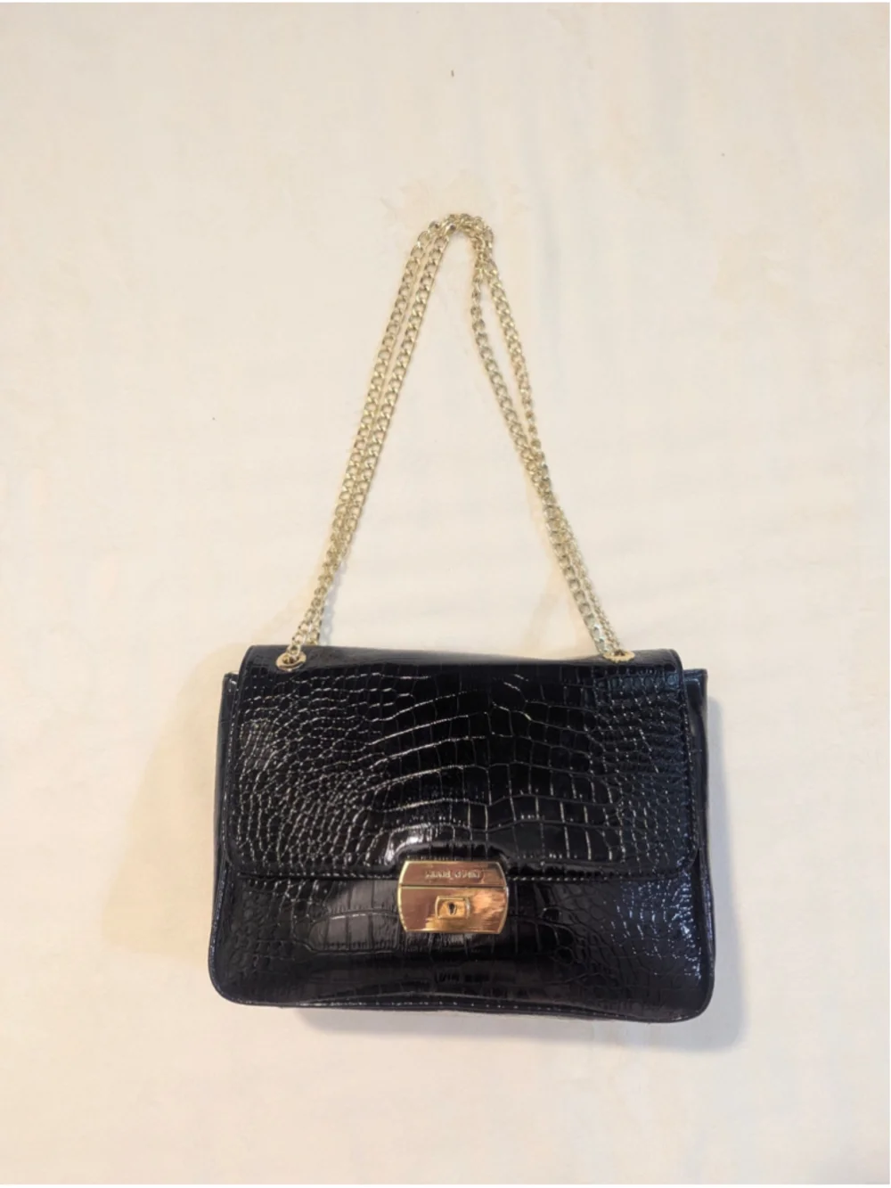 Anne Klein Black Croco Luxe II Shoulder Bag Gold